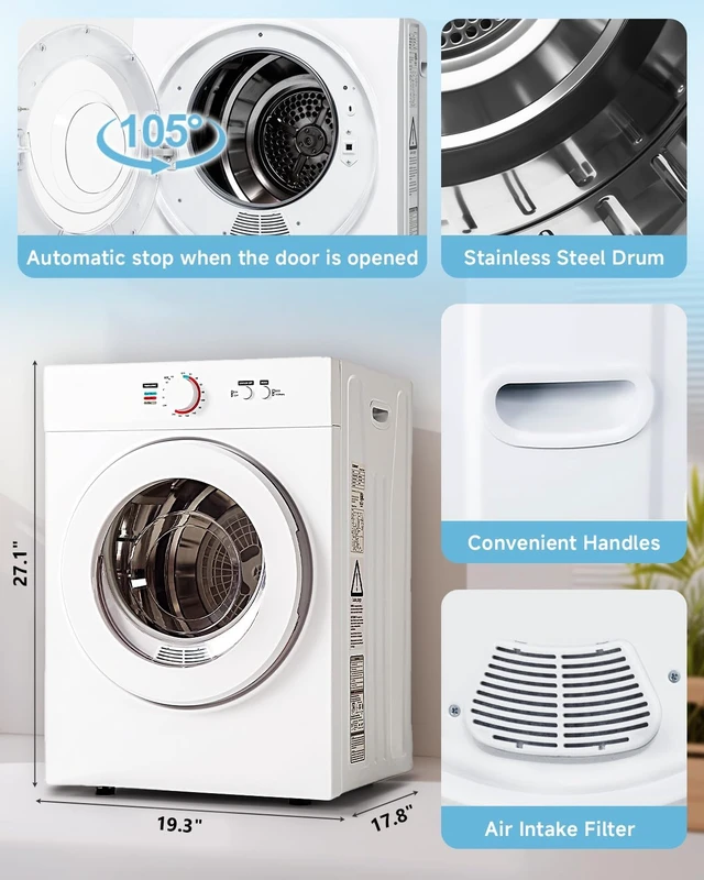 Alt view image 5 of 7 - Feelfunn 1020W Portable Clothes Dryer with 4 Automatic Drying Modes