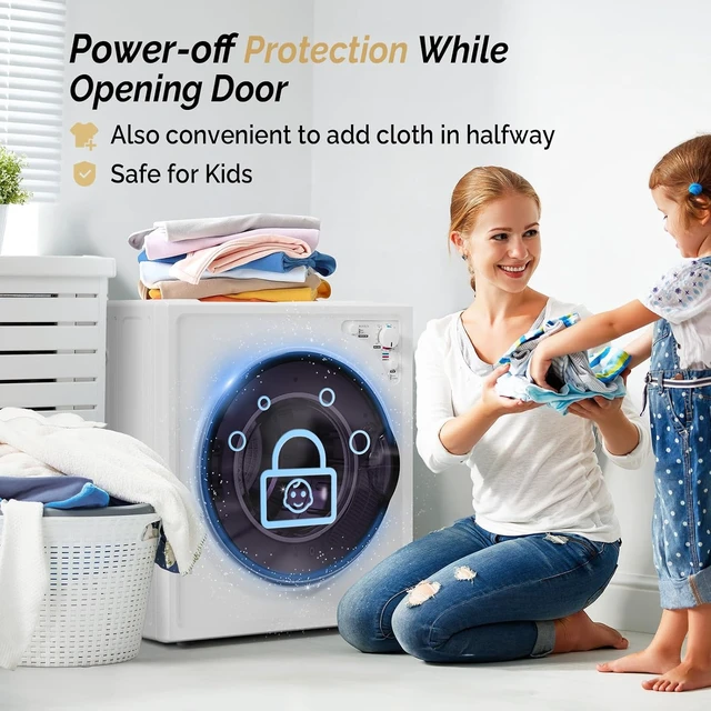 Alt view image 2 of 7 - ROVSUN 2.6 Cu.Ft. Portable Dryers for Laundry, Compact Portable Clothes Dryer with Stainless Steel Tub, Dryer Machine, 110V Electric Dryer with Control Knob for Apartment, Dorm, RV, White, 1400W
