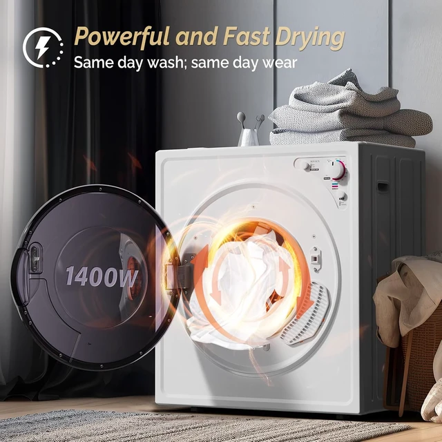 Alt view image 6 of 7 - ROVSUN 2.6 Cu.Ft. Portable Dryers for Laundry, Compact Portable Clothes Dryer with Stainless Steel Tub, Dryer Machine, 110V Electric Dryer with Control Knob for Apartment, Dorm, RV, White, 1400W