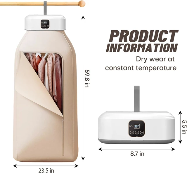 Alt view image 5 of 7 - Portable Clothes Dryer - Mini Laundry Dryers with Remote Control - Small Compact Foldable Electric Drying Machine with Dry Bag for Travel RV Home & Apartment