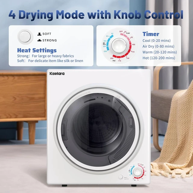 Alt view image 3 of 7 - Portable Dryer, 3.5 Cu.ft Portable Dryers for Laundry with Stianless Steel Tub, 1500W Clothes Dryer Machine for Home, Apartment, 4 Dring Mode, Auto-shutt off, White