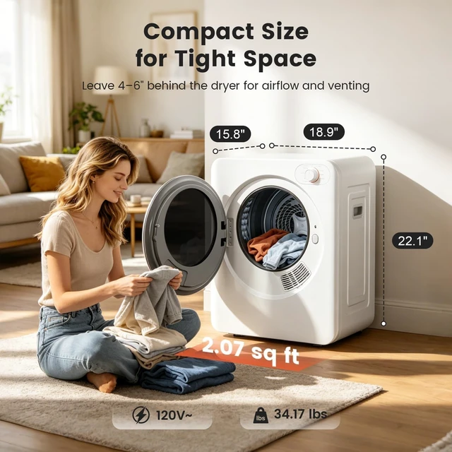 Alt view image 5 of 7 - BANGSON 1.5 Cu.Ft. Portable Clothes Dryer,120V Vented Electric Dryer
