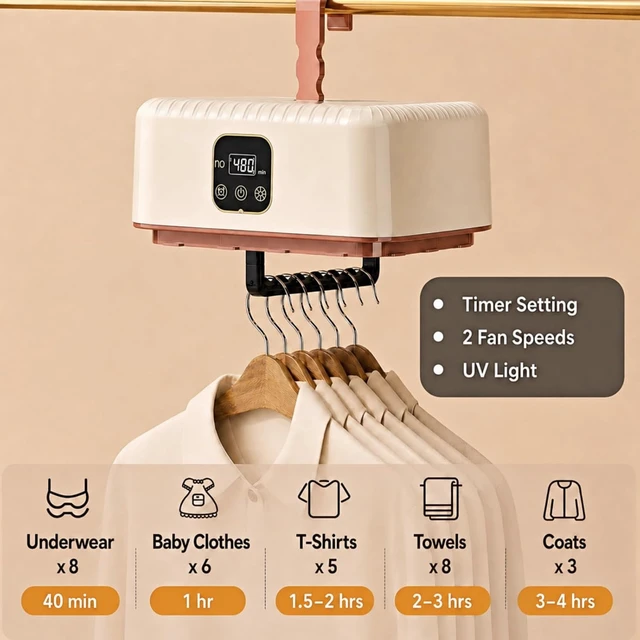 Alt view image 3 of 7 - Portable Clothes DryerSafe Quiet Fast & 1-Year Free ReplacementUpgraded Mini Dryer with Adjustable Timer, Drying Machine for Apartment, RV, Travel, Dorm(Khaki)