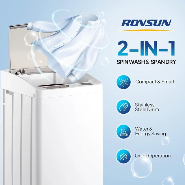 Alt view image 4 of 7 - ROVSUN 17.8LBS Full Automatic Washing Machine and 1.5CuFt Portable Clothes Dryer Set, Compact Laundry Washer and Dryer Combo Set with Stainless Steel Inner Tub, for Apartment, Dorms, Home