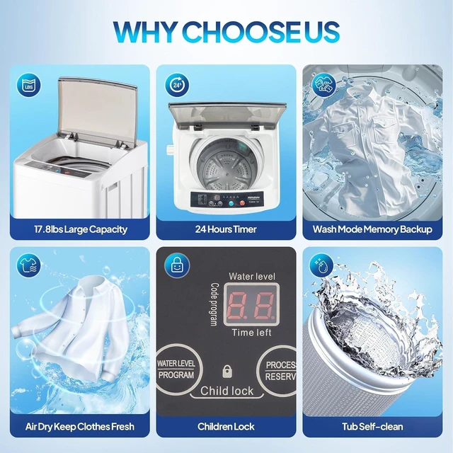 Alt view image 5 of 7 - ROVSUN 17.8LBS Full Automatic Washing Machine and 1.5CuFt Portable Clothes Dryer Set, Compact Laundry Washer and Dryer Combo Set with Stainless Steel Inner Tub, for Apartment, Dorms, Home