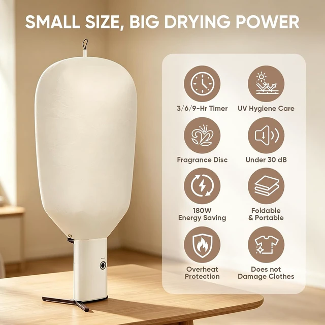 Alt view image 7 of 7 - Portable Dryer for Clothes, 3/6/9-Hr Timer, Fragrance Disc, UV Clean Light