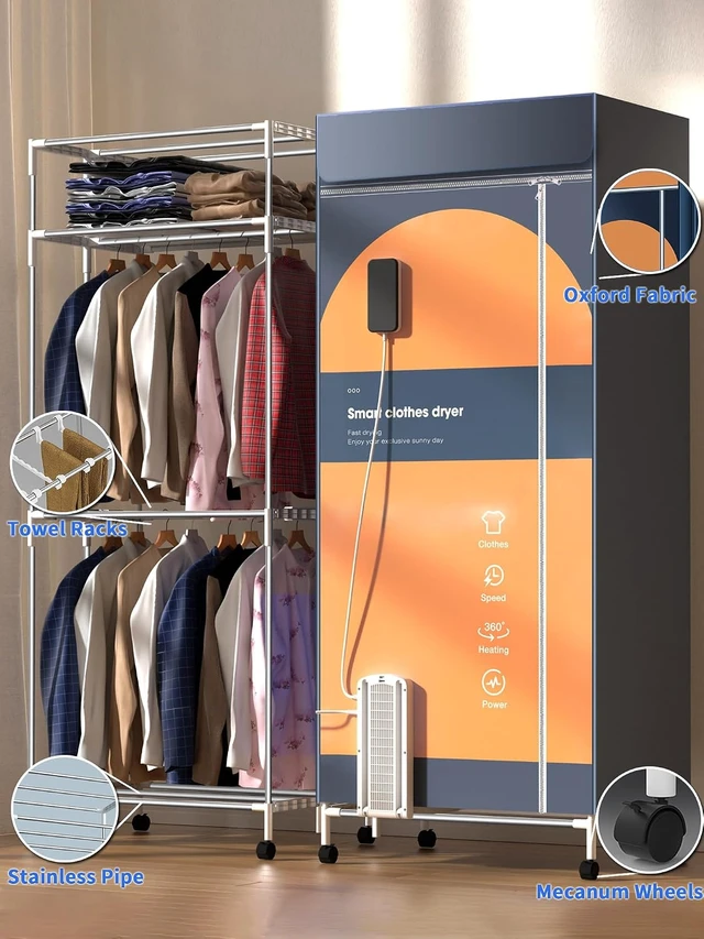 Alt view image 3 of 7 - Portable Clothes Dryer, 1600W Fast-Drying Portable Dryer for Apartment, 67Inch -3 Tier Foldable High Capacity Clothes Dryers Rack, Small/Compact Portable Dryer with Timer for RV, Travel