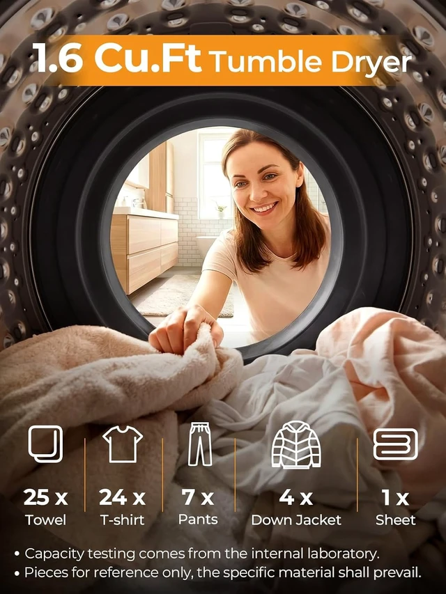 Alt view image 7 of 7 - Clothes Dryer, 1.6 cu.ft Portable Compact Dryer, 1200W Smart Dryer