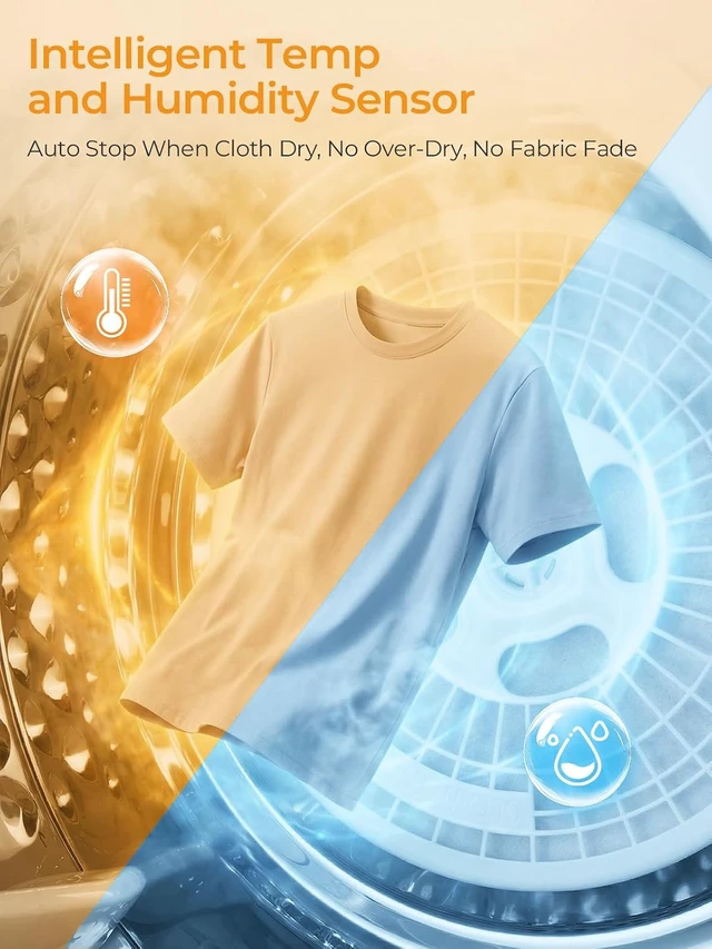 Alt view image 6 of 7 - Clothes Dryer, 1.6 cu.ft Portable Compact Dryer, 1200W Smart Dryer