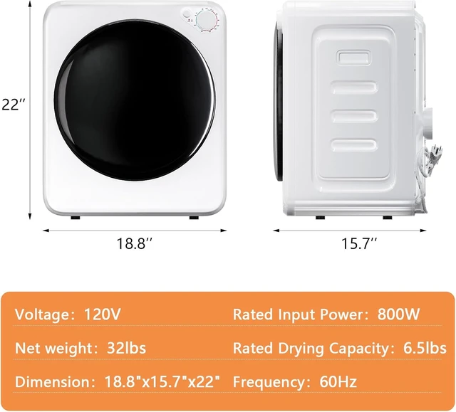 Alt view image 3 of 7 - DOGHLY 120V Portable Electric Clothes Dryer, 1.8 cu.ft Stainless Steel