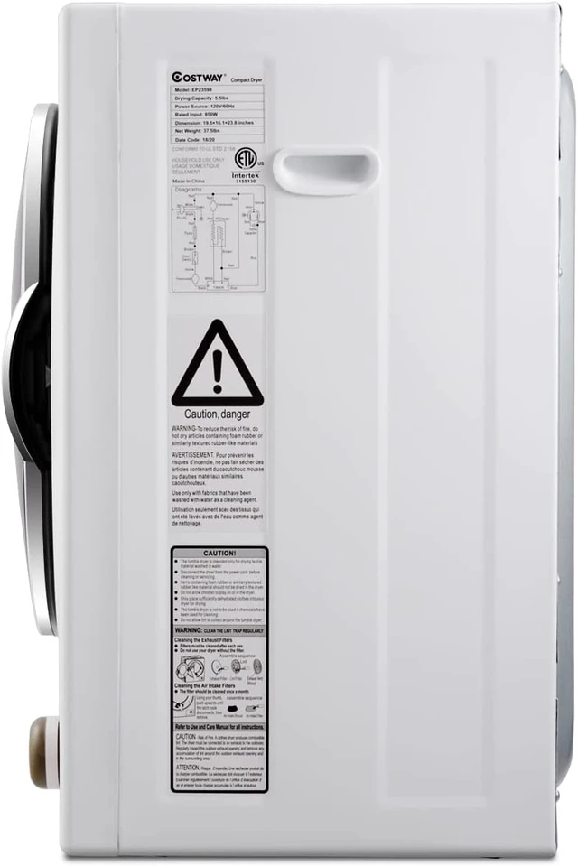 Alt view image 3 of 7 - COSTWAY 1.5 cu. ft Electric Tumble Dryer, Portable Dryer w/ 4 Automatic Drying Modes, Compact Clothes Dryer w/ Stainless Steel Tub & Easy Control Panel, Apply for Apartments, Dorm, RVs, Sliver