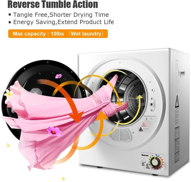 Alt view image 7 of 7 - COSTWAY 1.5 cu. ft Electric Tumble Dryer, Portable Dryer w/ 4 Automatic Drying Modes, Compact Clothes Dryer w/ Stainless Steel Tub & Easy Control Panel, Apply for Apartments, Dorm, RVs, Sliver