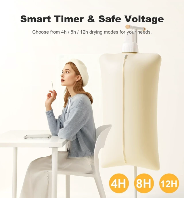 Alt view image 6 of 7 - Sothing Portable Clothes Dryer, Travel Clothes Dryer, Quiet 48dB Mini Dryer for Clothes with 3 Timer Settings (4H/8H/12H), 140°F Constant Temperature, 120V, for Home, Apartment & Travel