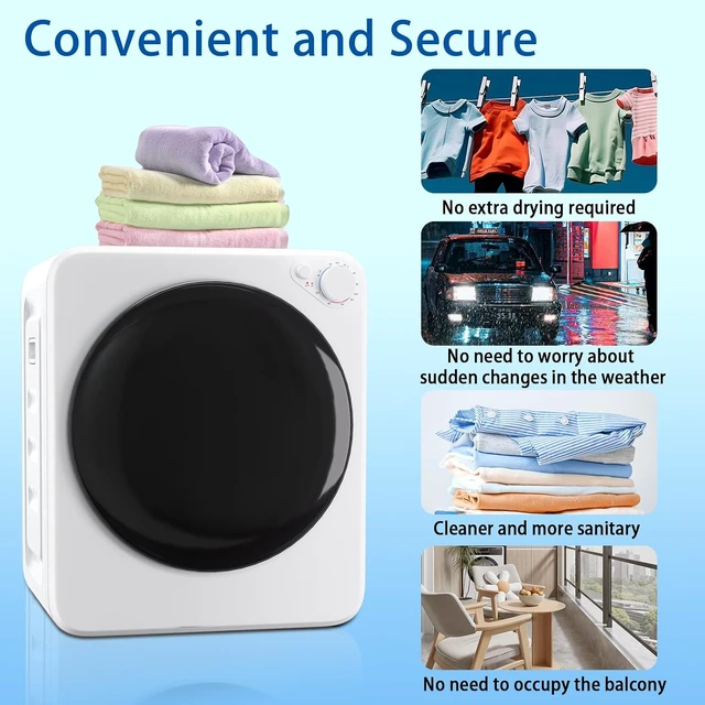 Alt view image 2 of 7 - Erivess 1.8 cu.ft Portable Clothes Dryer with 5 Modes, 800W Compact Dryer with Stainless Steel Tub, Auto Stop & Easy Control Small Dryer Machine, Ideal for Laundry, Apartments, Dorms, RVs, White