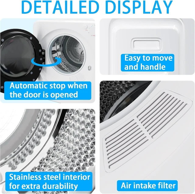 Alt view image 5 of 7 - Erivess 1.8 cu.ft Portable Clothes Dryer with 5 Modes, 800W Compact Dryer with Stainless Steel Tub, Auto Stop & Easy Control Small Dryer Machine, Ideal for Laundry, Apartments, Dorms, RVs, White
