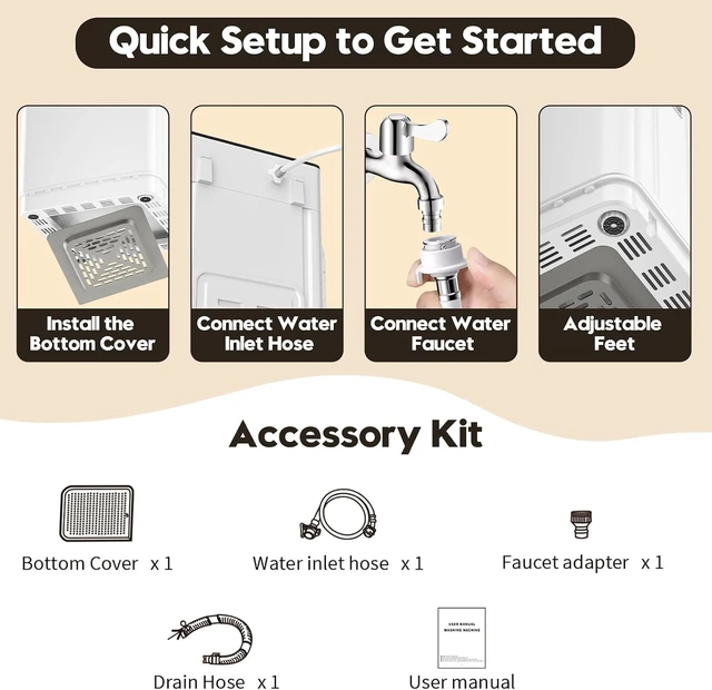 Alt view image 7 of 7 - Auertech Portable Washer and Dryer Combo Set, 28 lbs Fully Automatic Washing Machine with Stainless Steel Inner Tub, 2.6 Cu.Ft Portable Dryers, Compact Washer and Dryer for Apartment, RV, Dorm