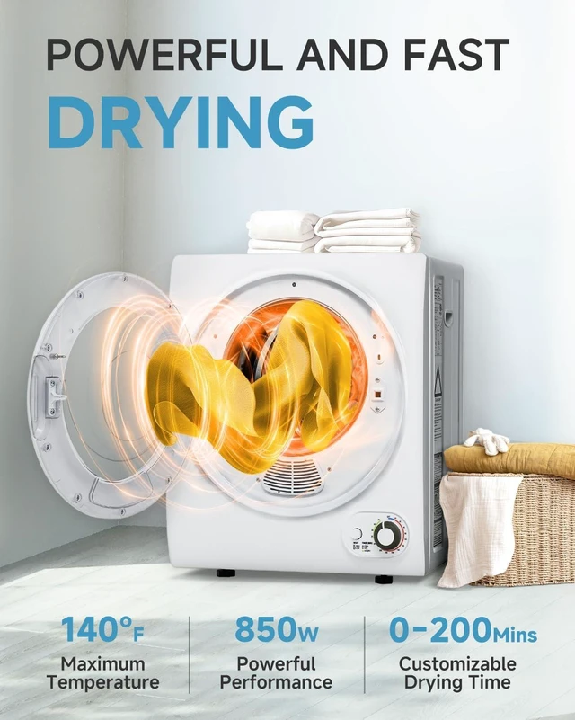 Alt view image 2 of 7 - Feelfunn 850W Portable Clothes Dryer with 4 Automatic Drying Modes