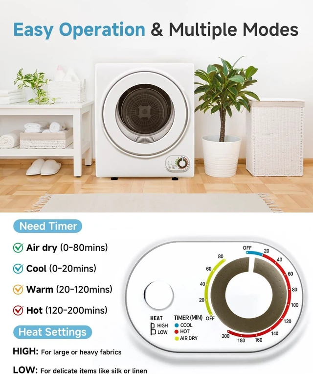 Alt view image 3 of 7 - Feelfunn 850W Portable Clothes Dryer with 4 Automatic Drying Modes