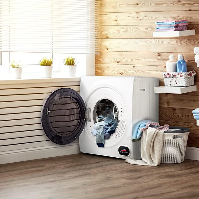 Alt view image 2 of 7 - Euhomy Compact Laundry Dryer, 3.5 cu ft Front Load Stainless Steel Clothes Dryers With Exhaust Pipe, 1500W, LCD Control Panel Four-Function Portable Dryer For Apartments, Home, Dorm, White