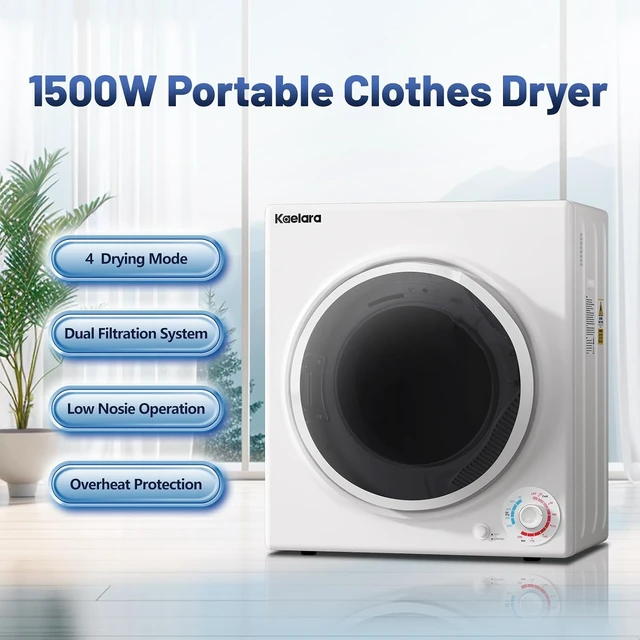 Alt view image 2 of 7 - Portable Dryer, 3.5 Cu.ft Portable Dryers for Laundry with Stianless Steel Tub, 1500W Clothes Dryer Machine for Home, Apartment, 4 Dring Mode, Auto-shutt off, White