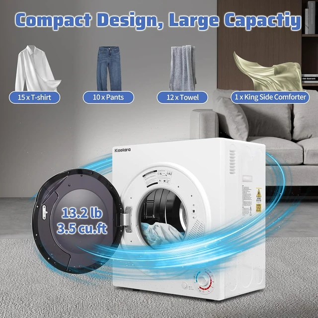 Alt view image 4 of 7 - Portable Dryer, 3.5 Cu.ft Portable Dryers for Laundry with Stianless Steel Tub, 1500W Clothes Dryer Machine for Home, Apartment, 4 Dring Mode, Auto-shutt off, White