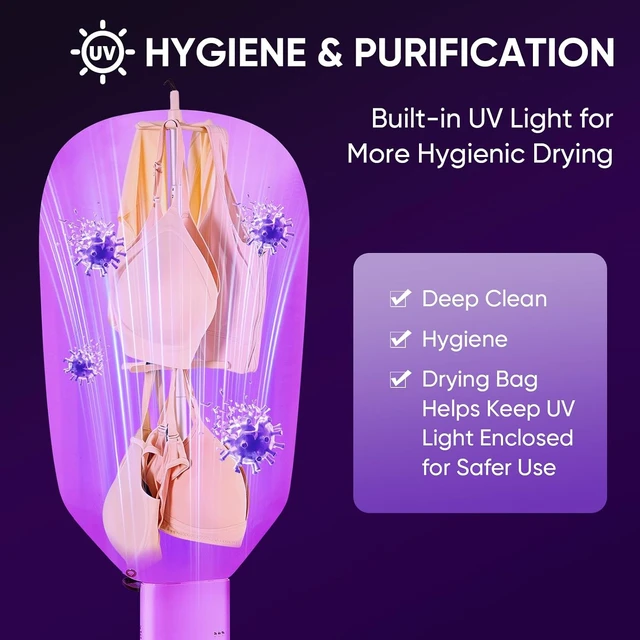 Alt view image 4 of 7 - Portable Dryer for Clothes, 3/6/9-Hr Timer, Fragrance Disc, UV Clean Light