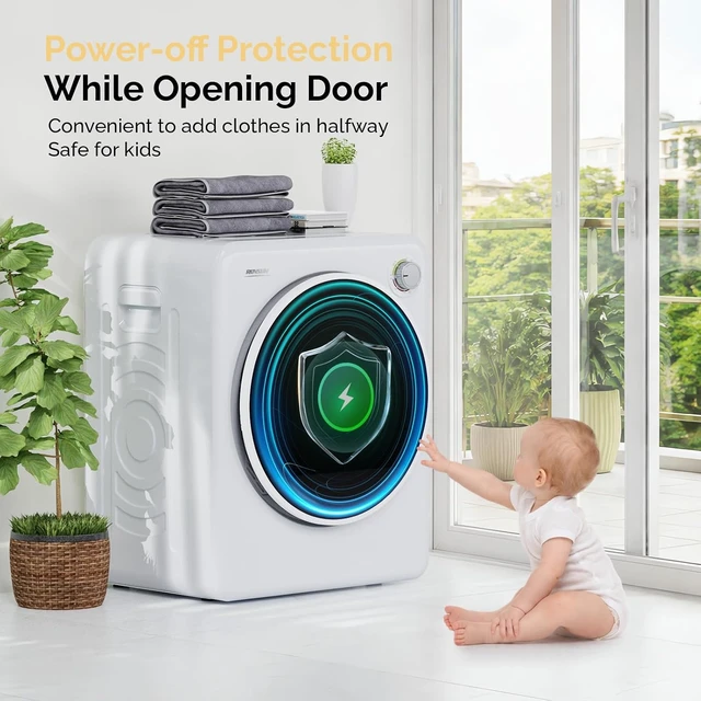 Alt view image 6 of 7 - ROVSUN 1.7 Cu.Ft Portable Clothes Dryer, Front Load Dryer for Laundry with Magnetic Door Lock, Compact Electric Dryer with Stainless Steel Tub for Apartment, Home, 120V (Classic Knob Control)