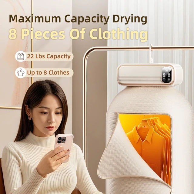 Alt view image 6 of 7 - Portable Clothes Dryer, Mini Laundry Dryers with Remote Control, Portable Dryer for Apartments, RVs, Hotels, Small Spaces, Great for drying underwear, socks, swimwear for travel, no wrinkles