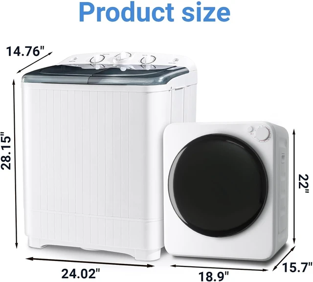 Alt view image 2 of 7 - DOGHLY 1.8 Cu.Ft Portable Clothes Dryer and 22lbs Washing Machine Set