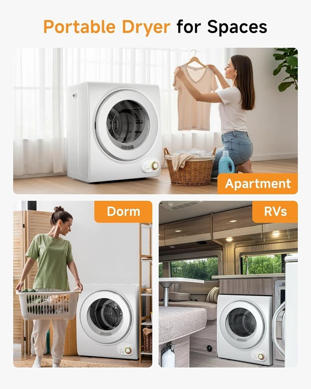 Alt view image 6 of 7 - 10 LBS Portable Dryer, 1.5 Cu.Ft. Portable Clothes Dryer with Knob Control, Stainless Steel Drum, Exhaust Pipe, 850W Drying Machine for Apartment, Dorm, Home, White