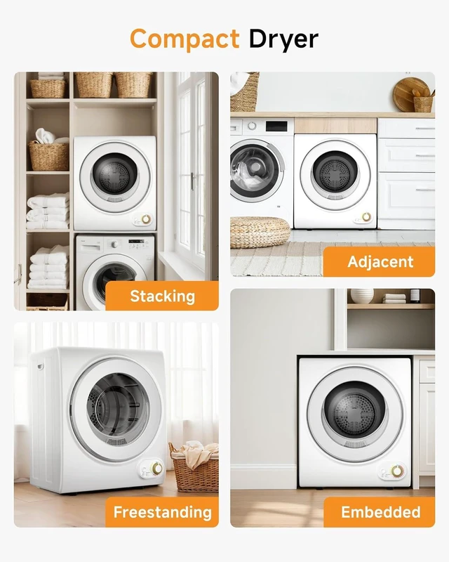 Alt view image 7 of 7 - 10 LBS Portable Dryer, 1.5 Cu.Ft. Portable Clothes Dryer with Knob Control, Stainless Steel Drum, Exhaust Pipe, 850W Drying Machine for Apartment, Dorm, Home, White