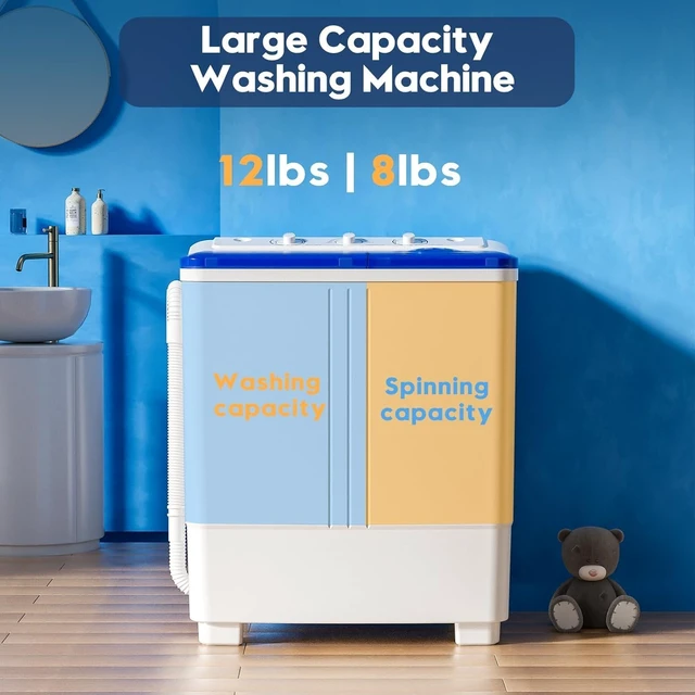 Alt view image 2 of 7 - Auertech Portable Washer and Dryer Combo, 20 Lbs Twin Tub Washing Machine, 1.5 Cu.Ft Compact Clothes Dryer, Portable Washing Machine and Dryer Set for Laundry, Apartment, RV, Dorm, Blue