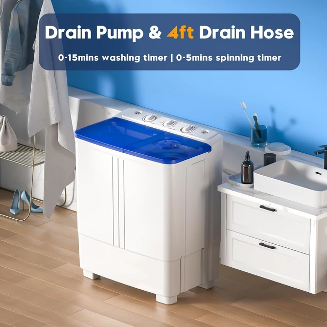 Alt view image 5 of 7 - Auertech Portable Washer and Dryer Combo, 20 Lbs Twin Tub Washing Machine, 1.5 Cu.Ft Compact Clothes Dryer, Portable Washing Machine and Dryer Set for Laundry, Apartment, RV, Dorm, Blue