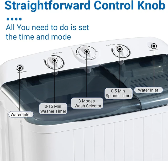 Alt view image 2 of 7 - Erivess 32 lbs Compact Mini Twin Tub Washing Machine with Drying Rack&10 Hangers, 22 lbs Washer Mini Compact Laundry Machine and 10 lbs Spinner, Convenient and Efficient for Dorms, Apartment