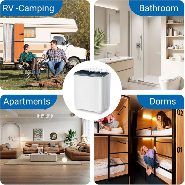 Alt view image 7 of 7 - Erivess 32 lbs Compact Mini Twin Tub Washing Machine with Drying Rack&10 Hangers, 22 lbs Washer Mini Compact Laundry Machine and 10 lbs Spinner, Convenient and Efficient for Dorms, Apartment