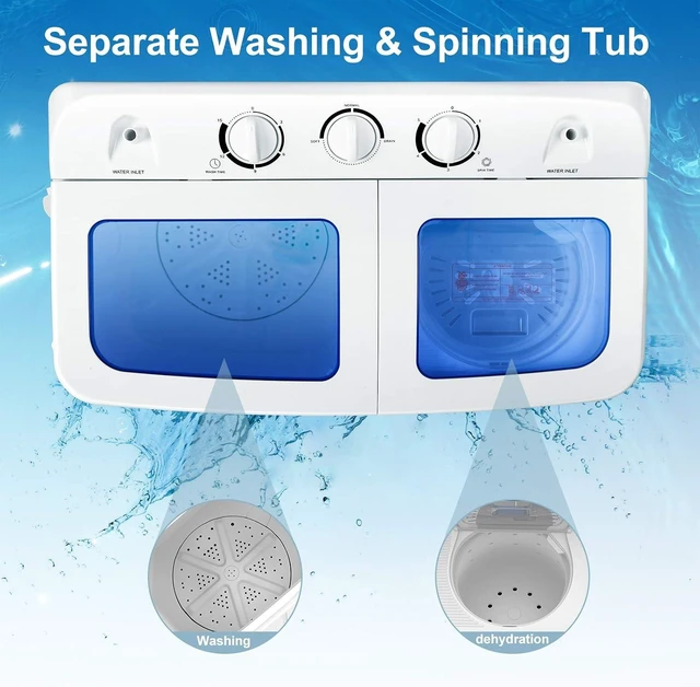 Alt view image 3 of 7 - Giantex Portable Washing Machine, 20lbs Capacity, Twin Tub 2lbs Washer & 8lbs Spinner Combo, Compact for Apartment RV Dorms, Blue & White, GT24267-PE