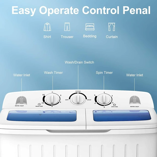 Alt view image 4 of 7 - Giantex Portable Washing Machine, 20lbs Capacity, Twin Tub 2lbs Washer & 8lbs Spinner Combo, Compact for Apartment RV Dorms, Blue & White, GT24267-PE
