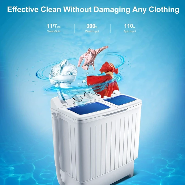 Alt view image 5 of 7 - Giantex Portable Washing Machine, 20lbs Capacity, Twin Tub 2lbs Washer & 8lbs Spinner Combo, Compact for Apartment RV Dorms, Blue & White, GT24267-PE