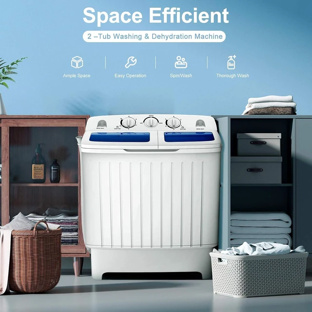Alt view image 6 of 7 - Giantex Portable Washing Machine, 20lbs Capacity, Twin Tub 2lbs Washer & 8lbs Spinner Combo, Compact for Apartment RV Dorms, Blue & White, GT24267-PE
