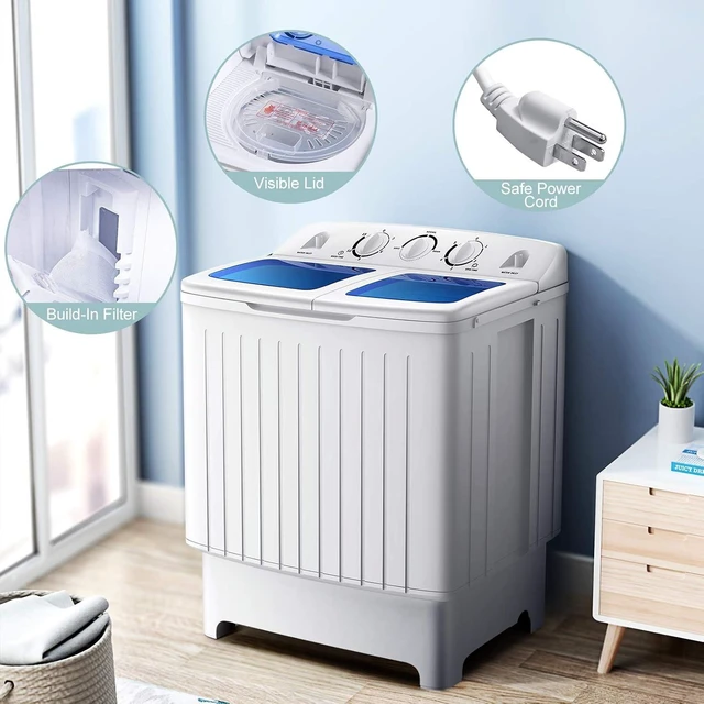 Alt view image 7 of 7 - Giantex Portable Washing Machine, 20lbs Capacity, Twin Tub 2lbs Washer & 8lbs Spinner Combo, Compact for Apartment RV Dorms, Blue & White, GT24267-PE