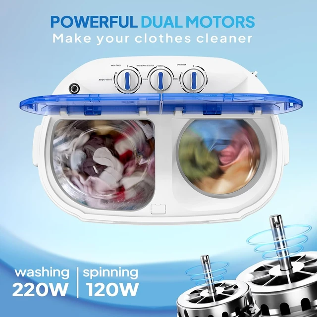 Alt view image 4 of 7 - ROVSUN 11LBS Portable Washing Machine, Electric Washer and Dryer Combo with Washer(7lbs) & Spiner(4lbs) & Gravity Draining for Home RV Camping Dorm College Apartment