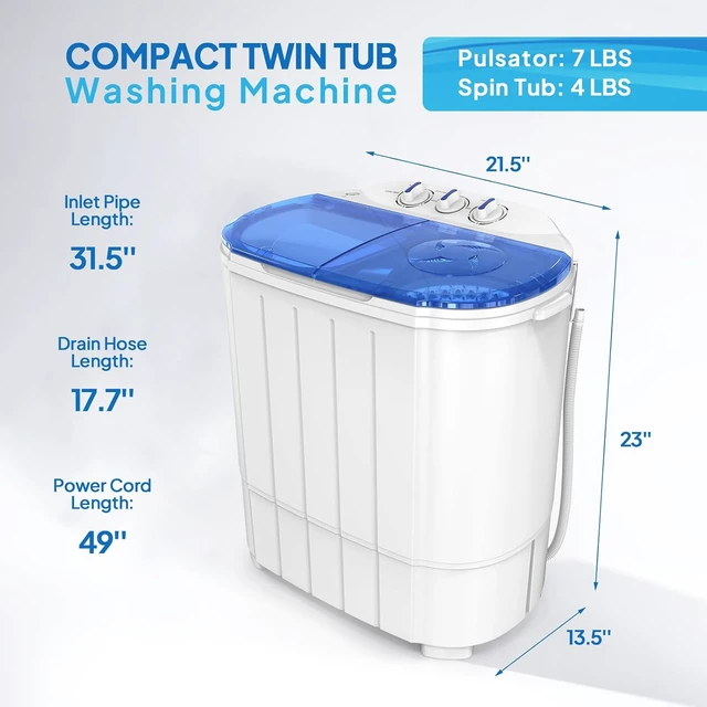 Alt view image 6 of 7 - ROVSUN 11LBS Portable Washing Machine, Electric Washer and Dryer Combo with Washer(7lbs) & Spiner(4lbs) & Gravity Draining for Home RV Camping Dorm College Apartment