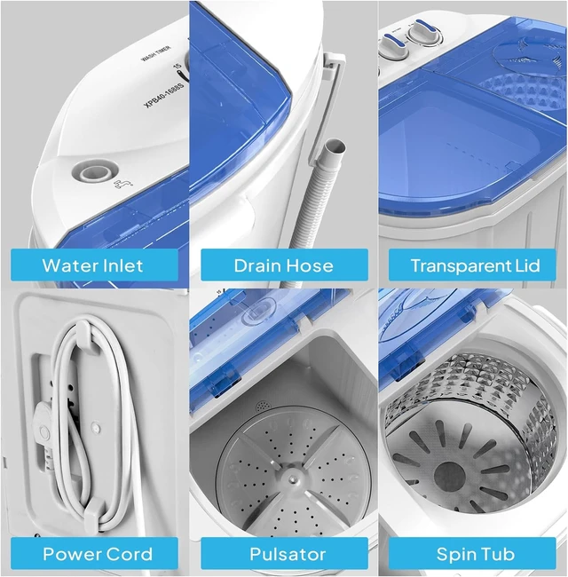 Alt view image 5 of 7 - ROVSUN 11LBS Portable Washing Machine, Electric Washer and Dryer Combo with Washer(7lbs) & Spiner(4lbs) & Gravity Draining for Home RV Camping Dorm College Apartment