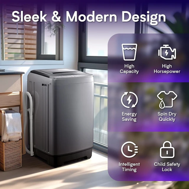 Alt view image 2 of 7 - Anypro 17.8LBS Portable Washing Machine, Full Automatic Clothes Washer and Spinner Combo with 10 Programs & 8 Water Levels, Laundry Wash Spin Dryer for Apartment RV Dorm Home, Grey