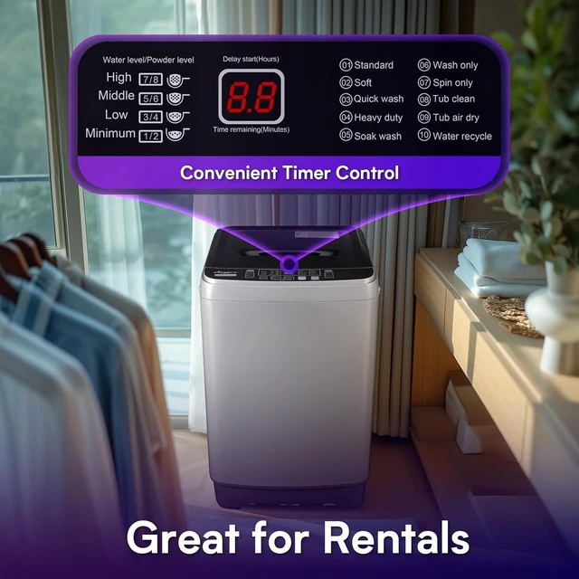 Alt view image 4 of 7 - Anypro 17.8LBS Portable Washing Machine, Full Automatic Clothes Washer and Spinner Combo with 10 Programs & 8 Water Levels, Laundry Wash Spin Dryer for Apartment RV Dorm Home, Grey