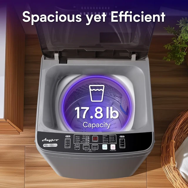 Alt view image 5 of 7 - Anypro 17.8LBS Portable Washing Machine, Full Automatic Clothes Washer and Spinner Combo with 10 Programs & 8 Water Levels, Laundry Wash Spin Dryer for Apartment RV Dorm Home, Grey
