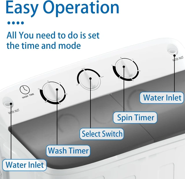 Alt view image 4 of 7 - Erivess Compact Mini Twin Tub 18lbs Washing Machine, Drying Rack&10 Hangers