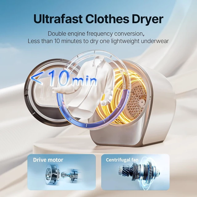 Alt view image 2 of 7 - S3 Compact Clothes Dryer 1.0 cu.ft Capacity 110V 1050W Portable Dryers Machine with Stainless Steel Drum 8 Drying Mode for Small Spaces,Apartments dorm Mini electric secadora portatil de ropa