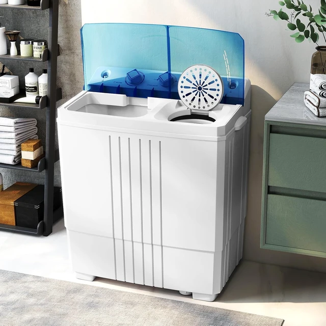 Alt view image 2 of 7 - COSTWAY Portable Washing Machine, Twin Tub 20Lbs Capacity, Compact Laundry Washer(12Lbs) and Spinner(8Lbs), Durable Design for Apartment Dorm RV, Blue+White