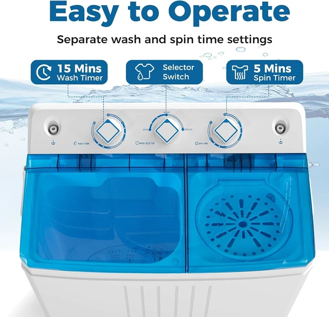 Alt view image 4 of 7 - COSTWAY Portable Washing Machine, Twin Tub 20Lbs Capacity, Compact Laundry Washer(12Lbs) and Spinner(8Lbs), Durable Design for Apartment Dorm RV, Blue+White